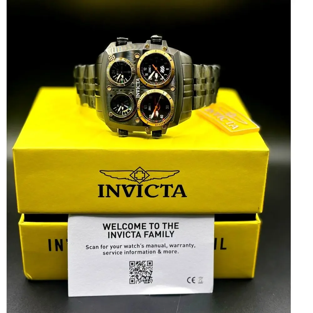 Invicta Aviator Zulu Time 49606 4 Time Zone 50mm Black Men’s Watch NIB